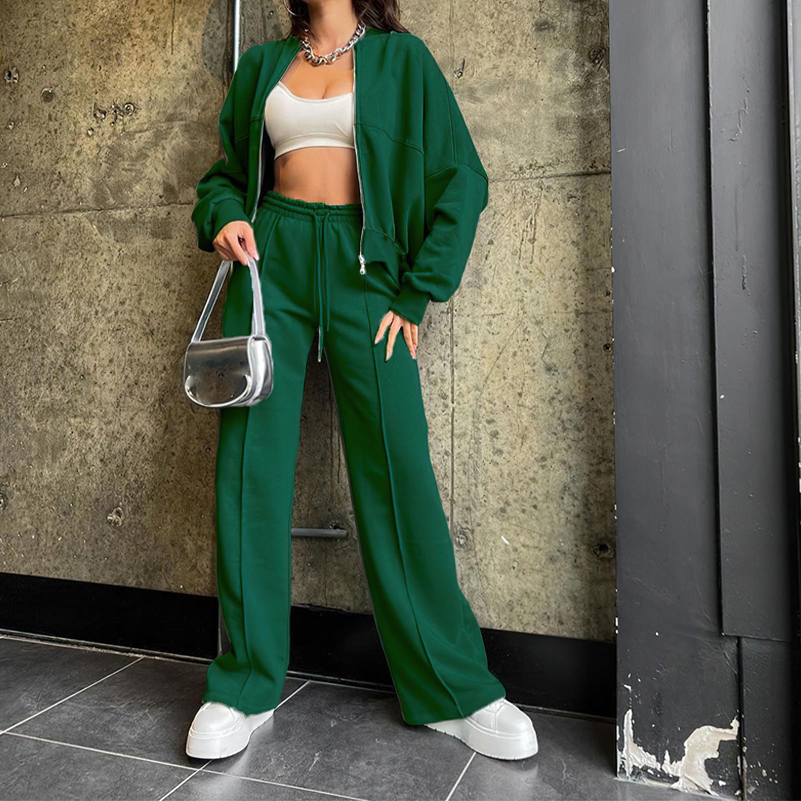 amropi Trainingsanzug Damen Jacke mit Reißverschluss und Jogginghose 2 Stück Kleidungsset