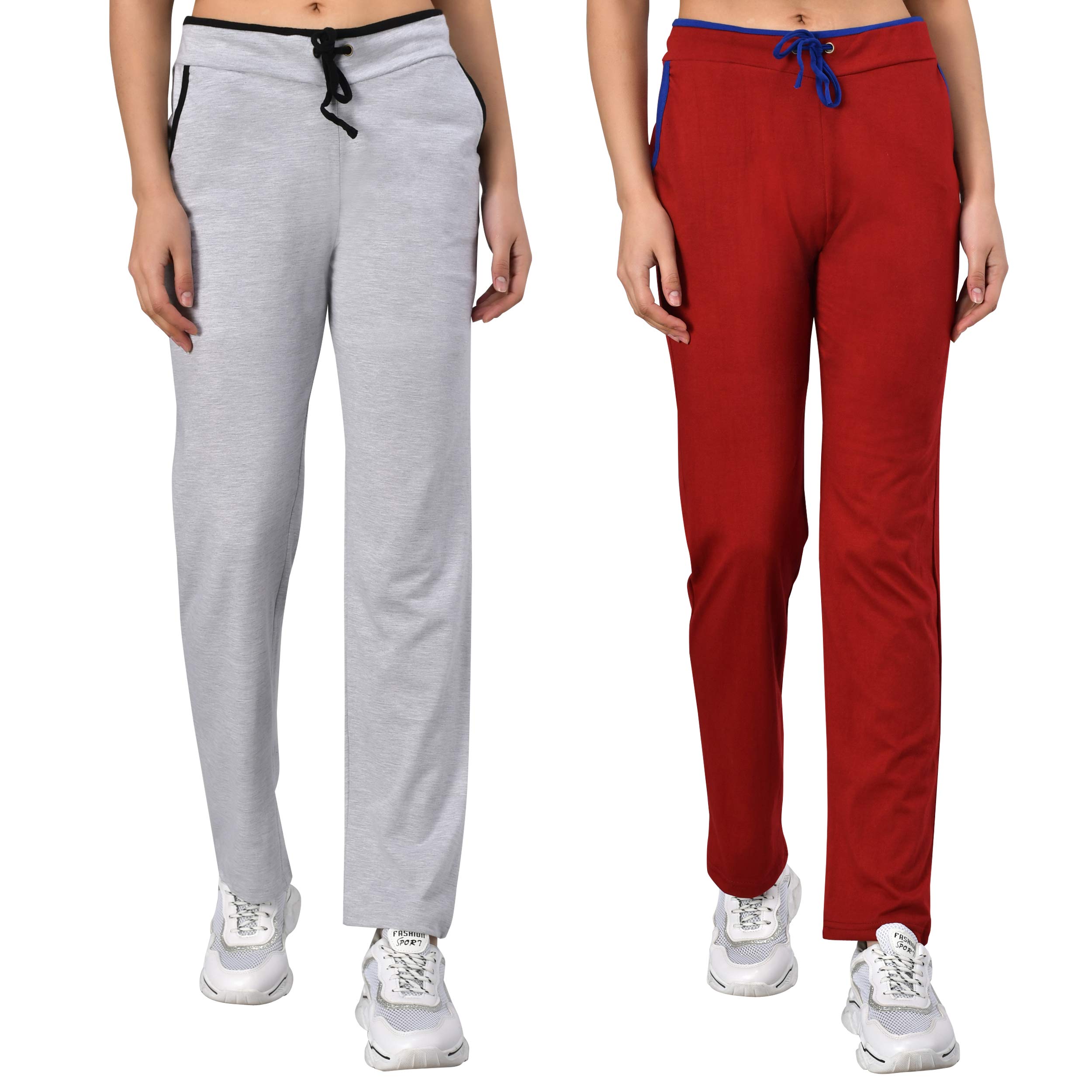 myo Plain Cotton Stylish Track Pants for Women for Daily use |Track Pants for Women Combo Pack of 2 Size 30 Grey::Maroon-picture-36