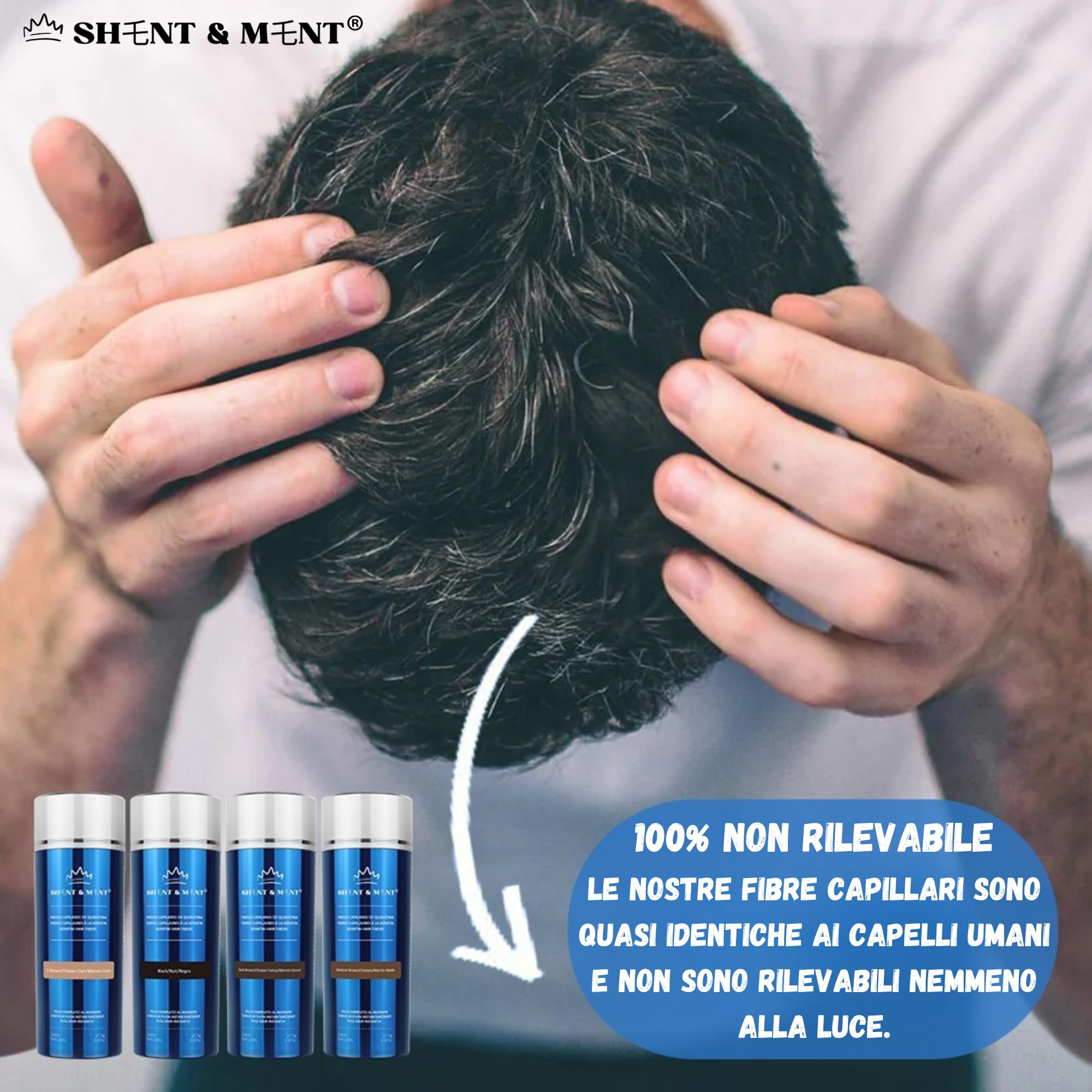 SHENT & MENT Fibre Capelli Cheratina Volume Istantaneo Copertura Naturale Capelli Sottili Caduta Calvizie Entrate Zone Diradate Resistente Sudore Vento Facile Applicazione Marrone scuro 27,5g