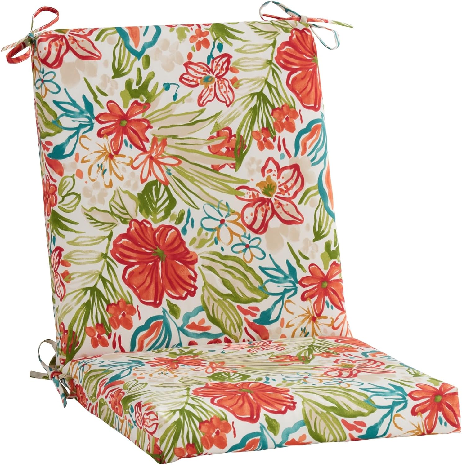 Greendale Home Fashions Outdoor High Back Dining Chair Pad, Garden Floral