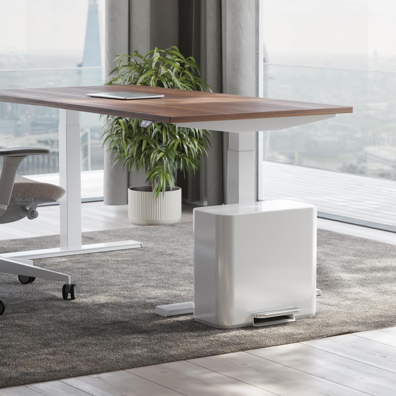 simplehuman Mini Step Recycler, 15L / 4 Gallon Dual Compartment Trash Can for Hotel, Offices, Studios & Small Spaces, 150,000-Step Strong Steel Pedal, Lid Shox® Technology, White Stainless Steel