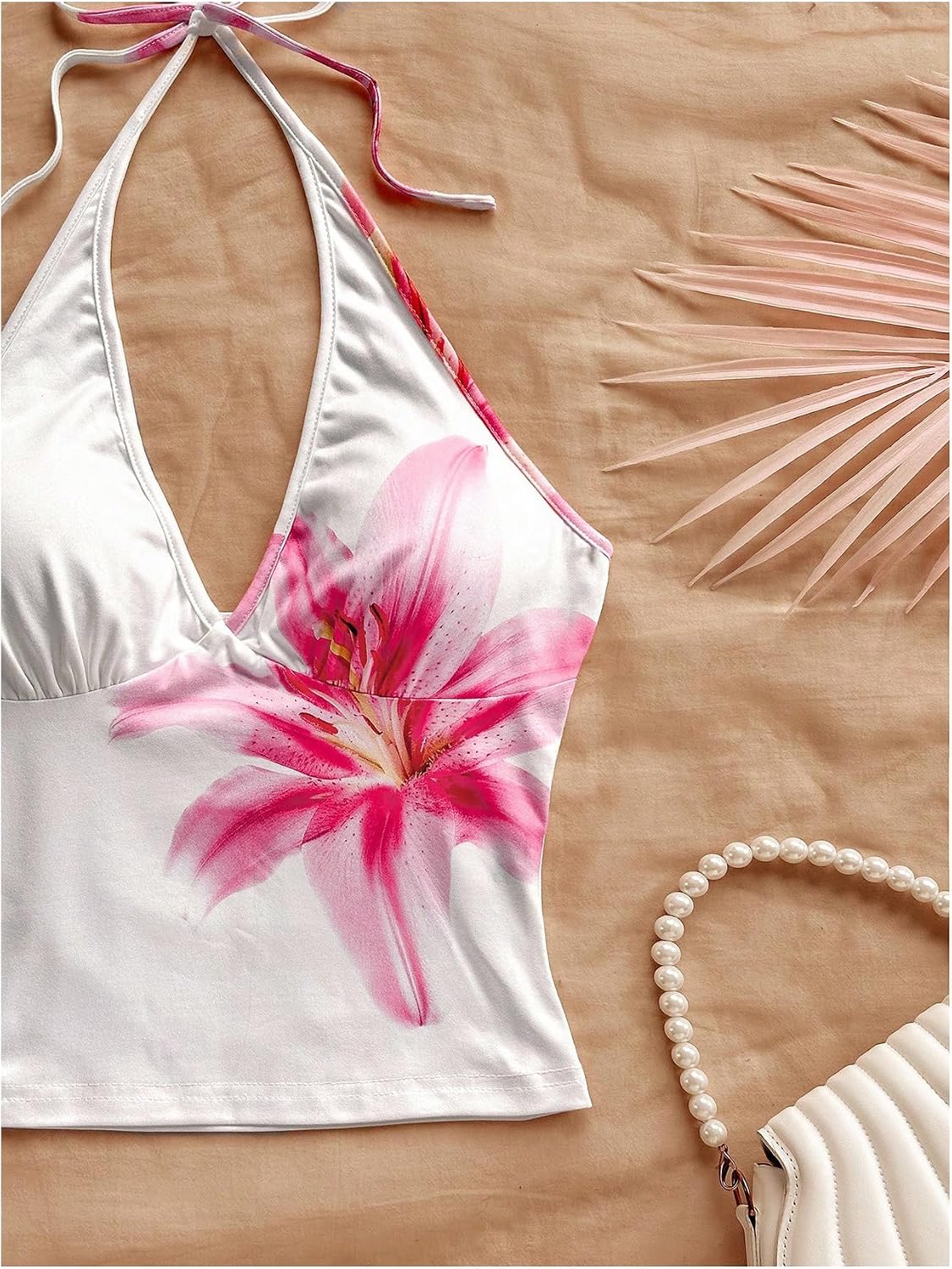 Verdusa Women's Boho Floral 2 Piece Sets Backless Halter Tops with Bodycon Mini Skirt Summer Outfits