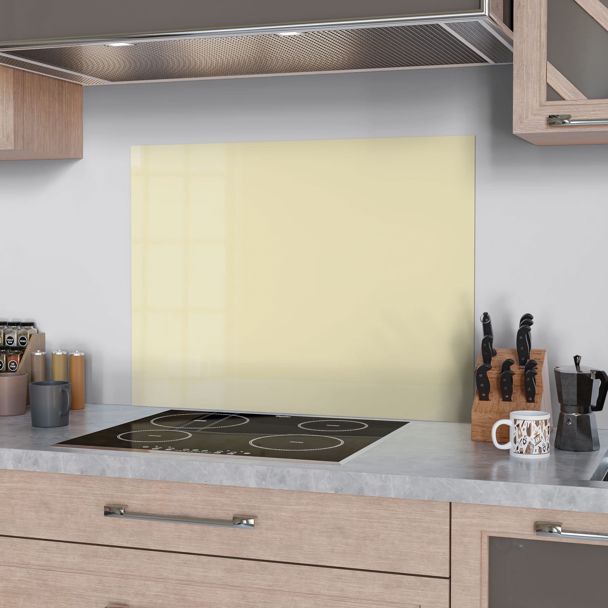 DEQORI Küchenrückwand Glas | Unifarben - Beige | 80x60 cm | Bad- oder Herd-Rückwand | Herdblende Spritzschutz für Küche & Badezimmer | moderne Deko für Fliesenspiegel