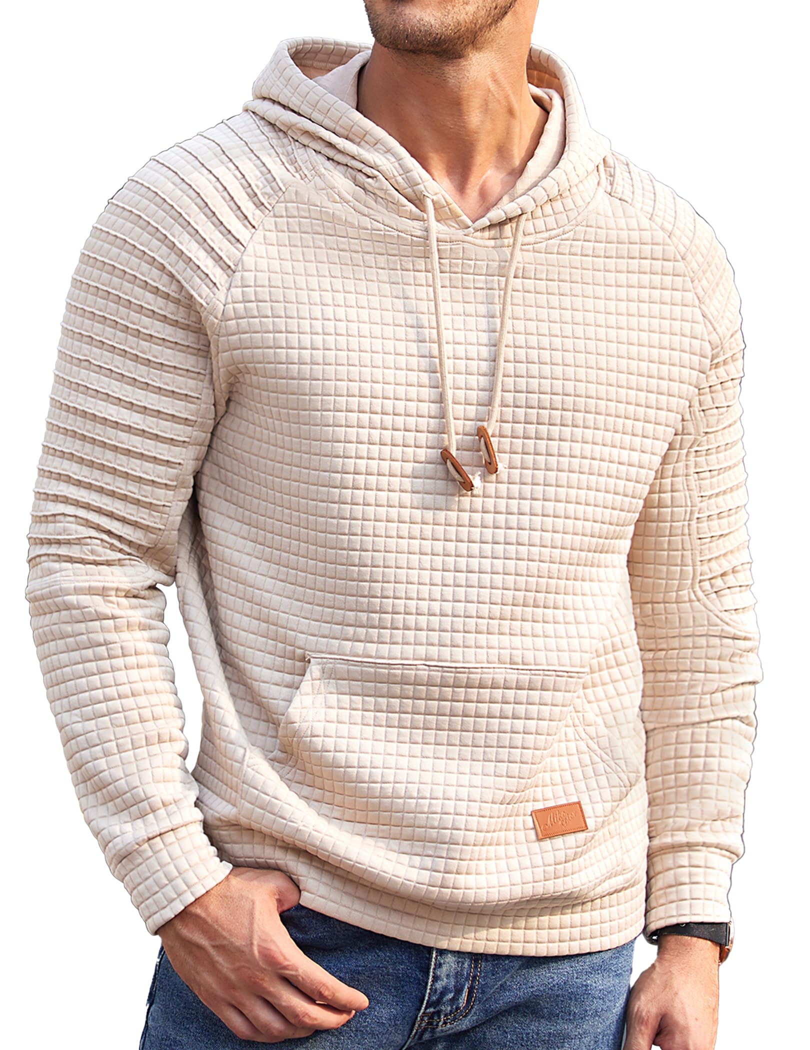 COOFANDY Mens Hoodies Pullover Casaul Long Sleeve Drawstring Waffle Knit Hooded Sweatshirt with Kanga Pocket