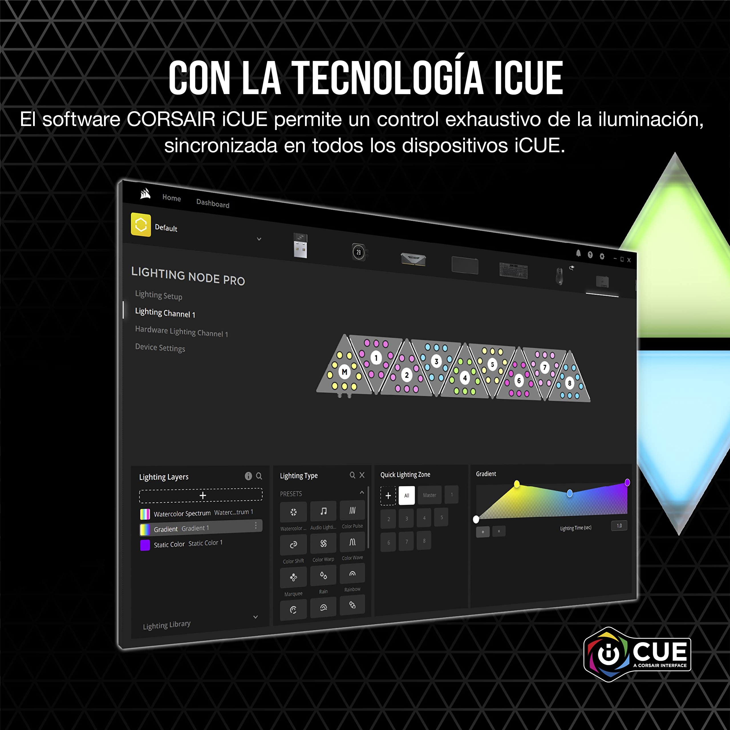 Corsair iCUE LC100 - Paneles de iluminación de Acento - Mini triángulo - Kit de expansión de Azulejos 9X (81 LED RGB con difusión de luz, fijación magnética Simple) Transparente