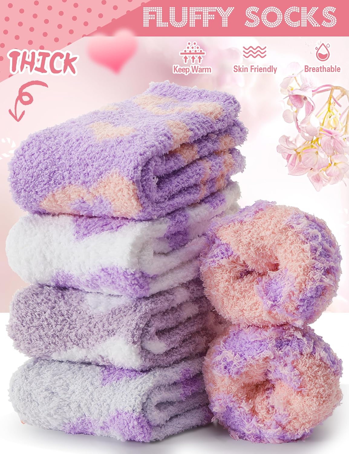 MOGGEI Women Fuzzy Fluffy Socks Thick Warm Winter Soft Cozy Plush Fleece Sleep Socks 5 Pairs - Image 3
