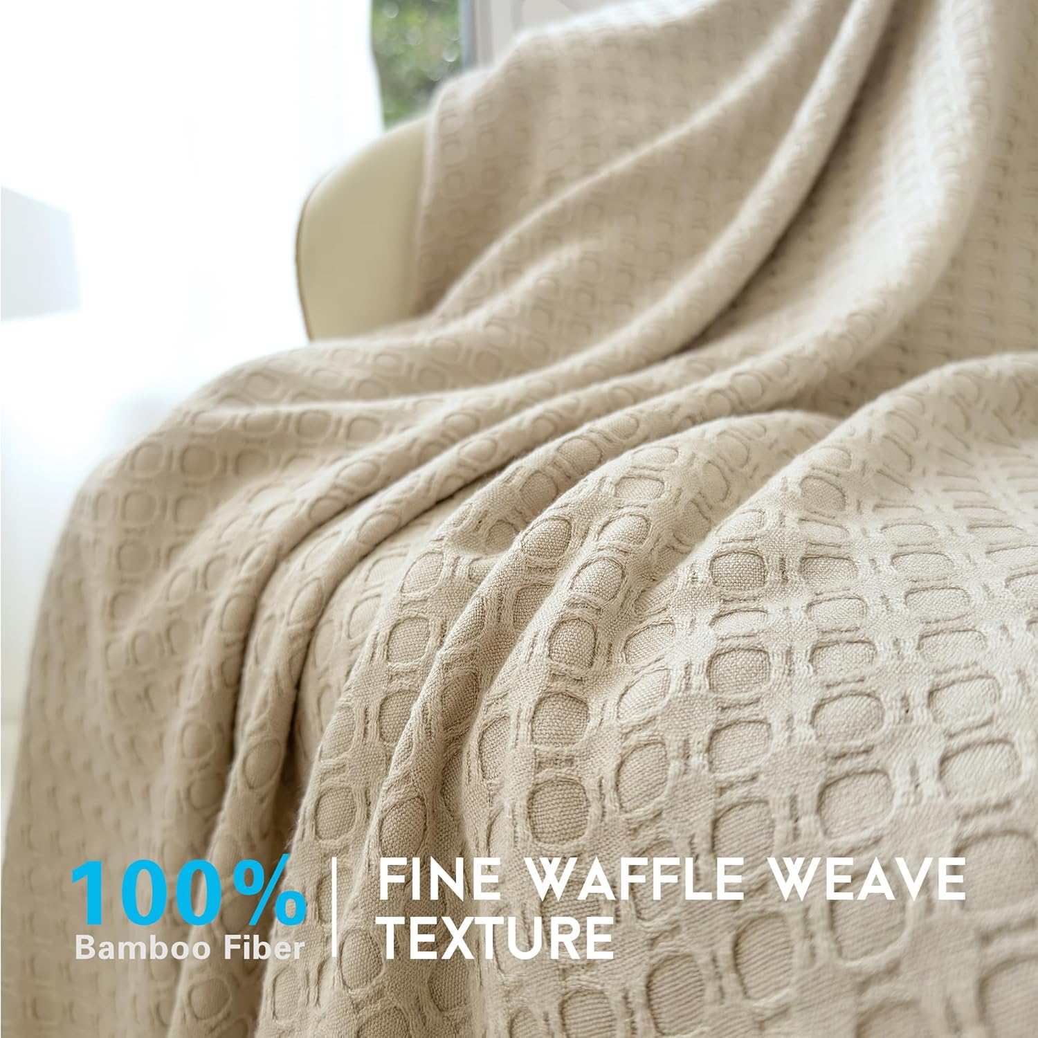 AmyHomie Cooling Blanket Queen Size, 100% Rayon Derived from Bamboo, Lightweight Cool Summer Blanket for Hot Sleepers Soft Comfy Waffle Blankets for All Seasons(90×90in,Khaki) - Image 2