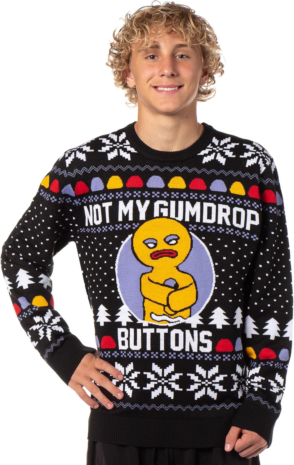 Shrek Ugly Sweater for Christmas Men's Gingerbread Man Not My Gumdrop Buttons Knit Pullover
