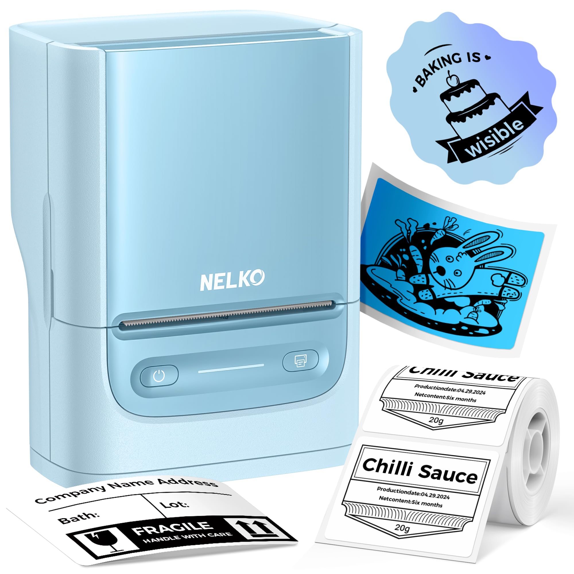 NelkoLabel Maker Machine with Tape, PM220 Bluetooth Label Printer, 2 Inch Portable Thermal Printer for Small Business, Address, Logo, Clothing, Sticker Printer for Phones & PC, Cyan