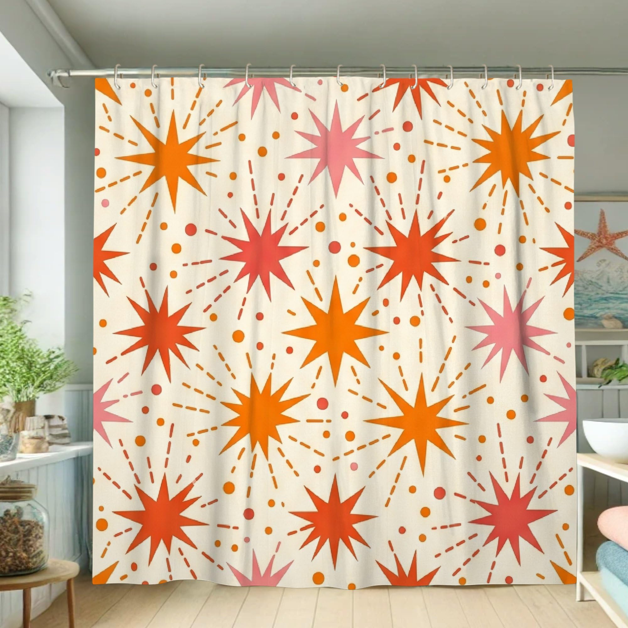 Rideau de douche rétro moderne orange en tissu imperméable de 183x183 cm