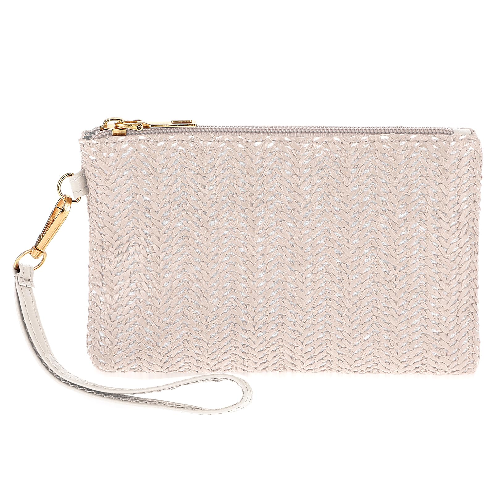 TIESOME Bolso de mano de paja para mujer, cartera tejida de paja, bolso de paja para playa de verano con cremallera, bolso de mimbre bohemio