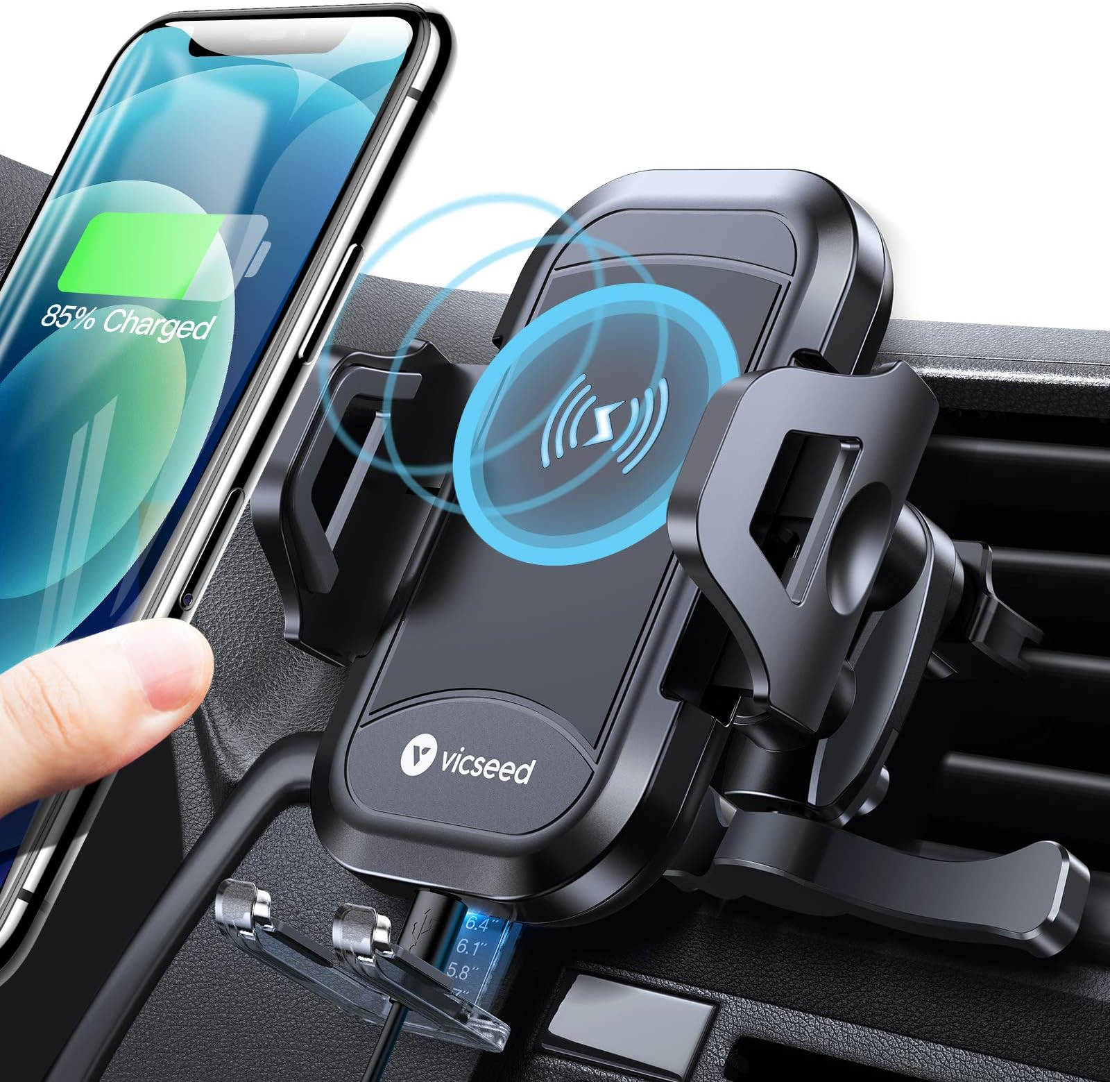 VICSEED Wireless Car Charger Mount Fast Charging Qi Wireless Car Charger 7.5W 10W Qi Car Charger Air Vent Phone Holder for Car Mount Fit for iPhone SE 11 Pro Max X XS XR Samsung S20 Note10 S10 LG etc.