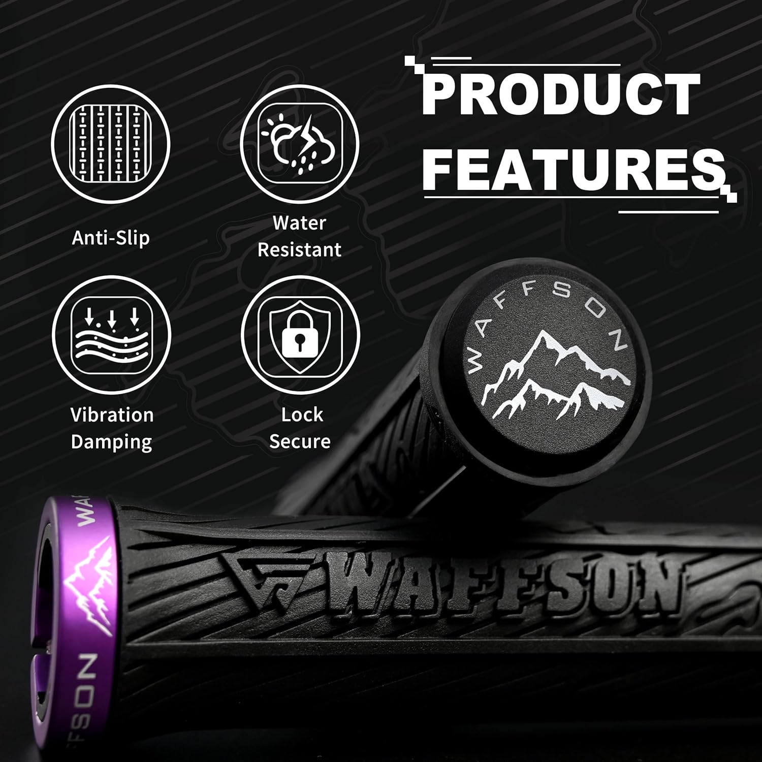 WFS World Map MTB Single Lock-on Grips for Mountain Bikes, Road & City Bike, 33mm OD for Soft Comfortable Ergonomic Anti-Slip, 22.2mm ID Locking Handlebar Grips for Trail, Enduro, Downhill, 1 Pair