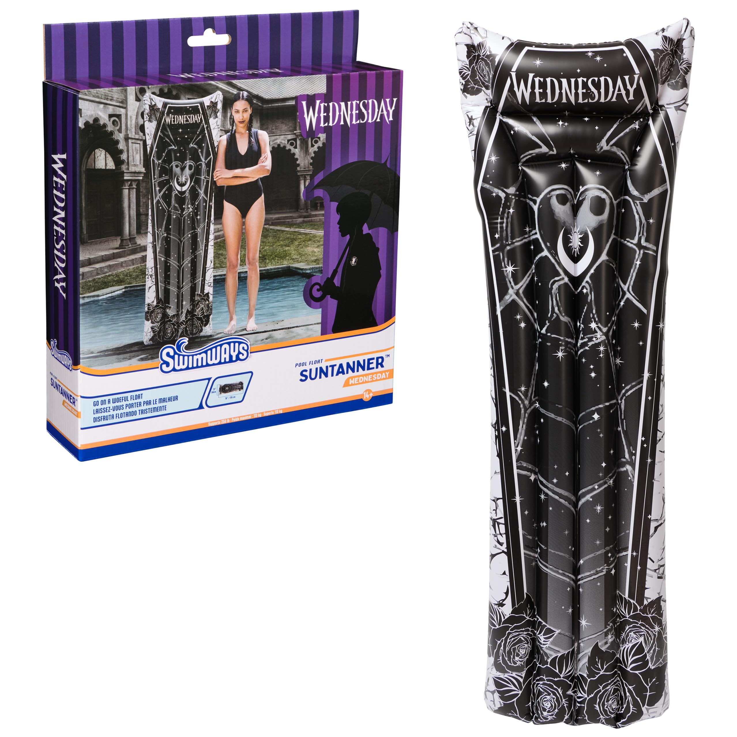 Swimways Wednesday Suntanner Pool Float, aufblasbarer Pool Floats & Kinder Pool Spielzeug, Schwimmbad Zubehör & Strand Essentials für Jugendliche ab 14 Jahren