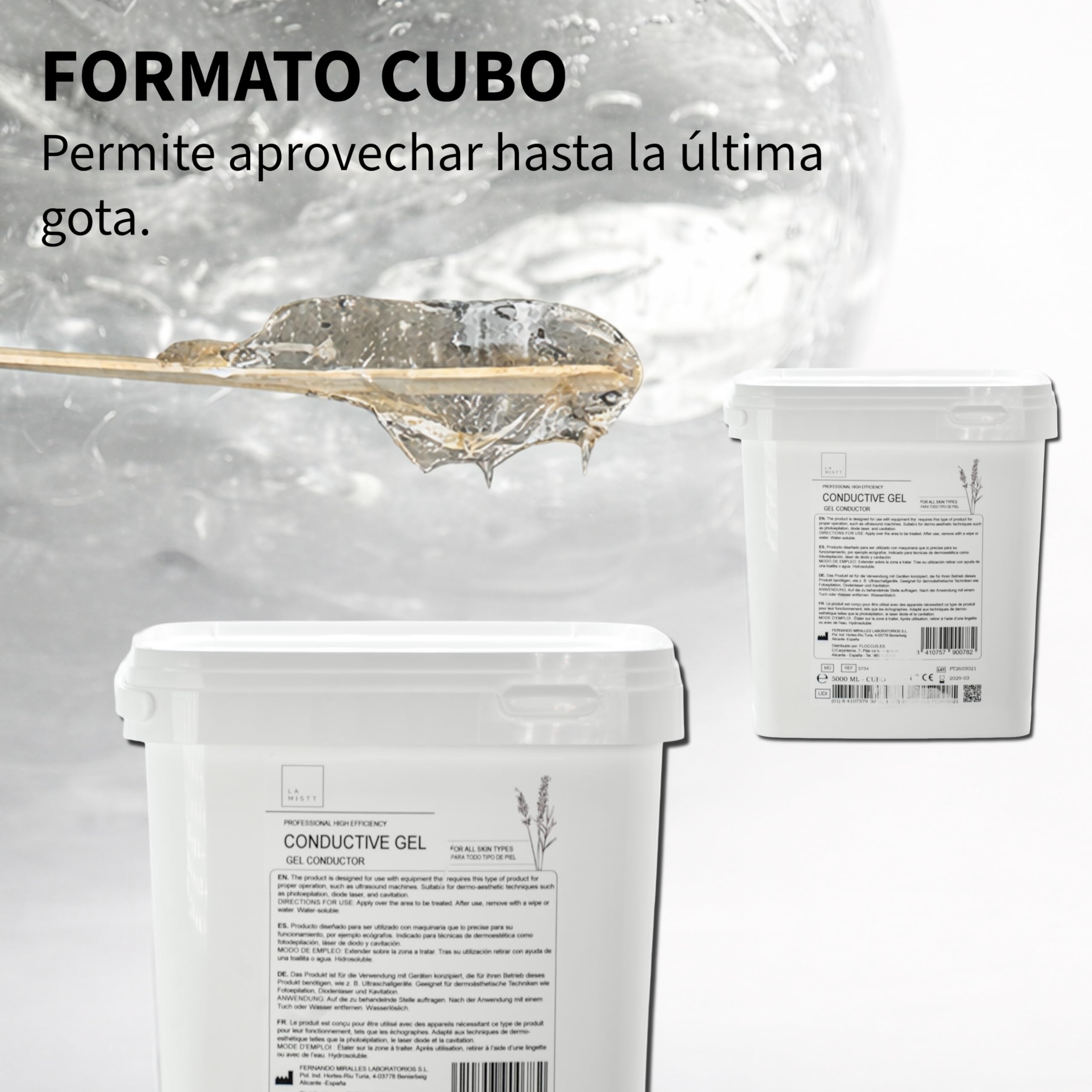 LAMISTT Gel Conductor Ultrasonidos Bolsa 20 Litros + Botella Rellenable 250 ml | Gel Sanitario para Ecografía, Cavitación, Electroestimulación, IPL y Láser | Alta Conductividad | Uso Profesional