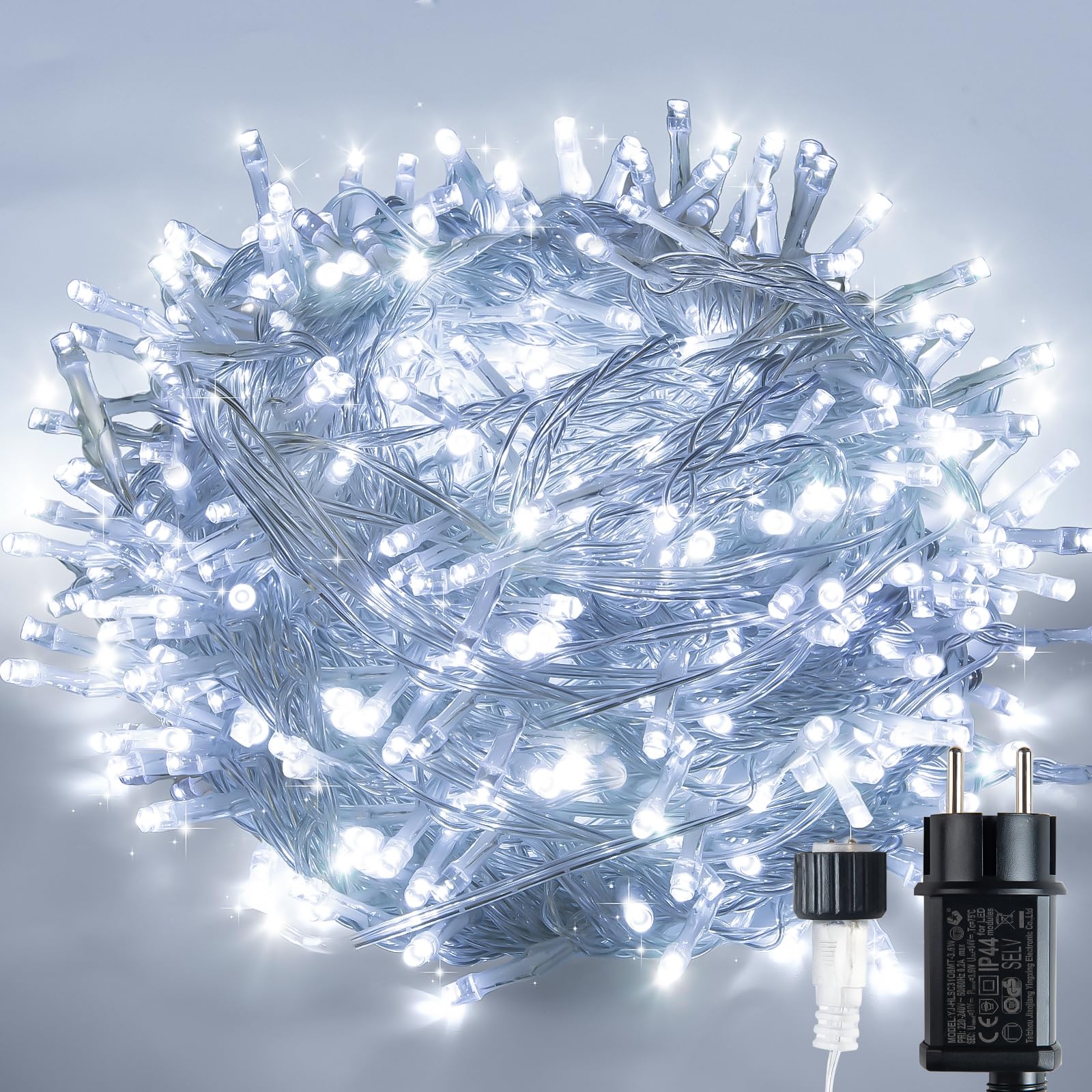 LED Lichterkette für Innen und Außen, Weihnachtsbeleuchtung, Strombetrieben mit Stecker, Ideal für Weihnachten, Party, Hochzeit (kühles Weiß, 10M/100LED)