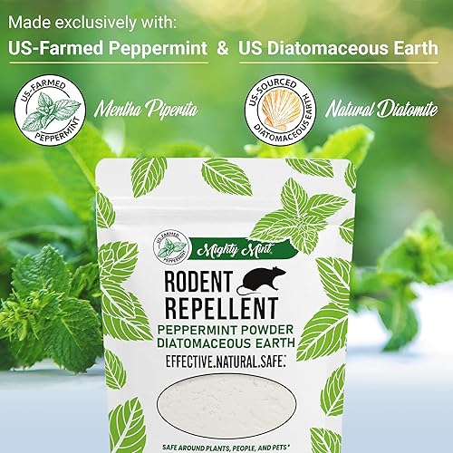 Miniatura 4 de Mighty Mint Control de plagas repelente de roedores, polvo de plagas de menta de tierra de diatomeas, 1 libra