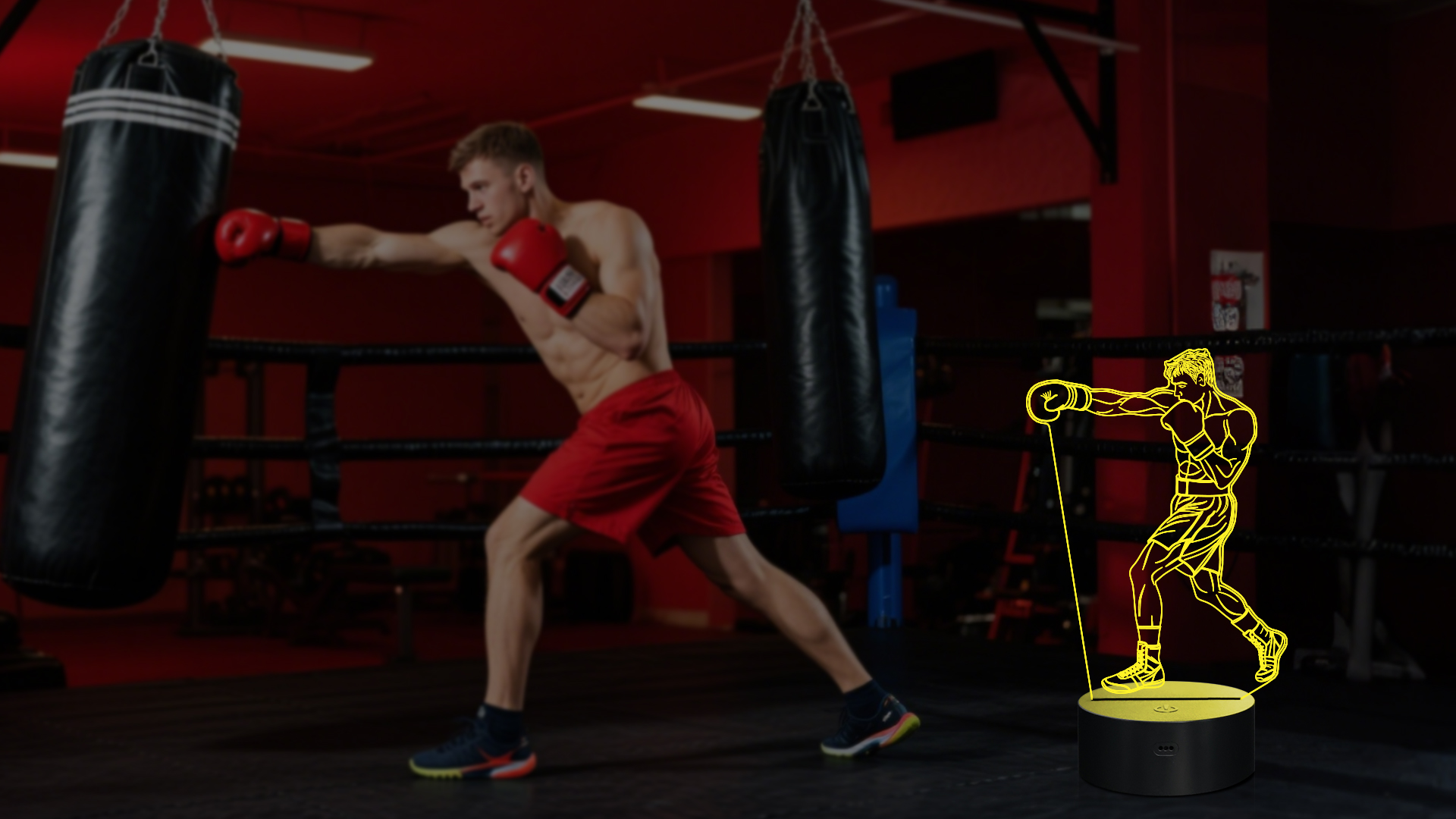 Image of OkiyiD Boxing Gifts for Men, 3D Boxing Night Light Illusion Lamp with 16 Colors Remote Control, Boxeo Stuff for Boys Men Birthday Xmas Decor