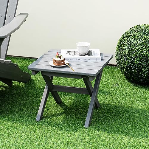 Miniatura 2 de Tangkula Mesa auxiliar plegable Adirondack, mesa auxiliar de patio de HDPE para exteriores para silla Adirondack, mesa de centro cuadrada con patas