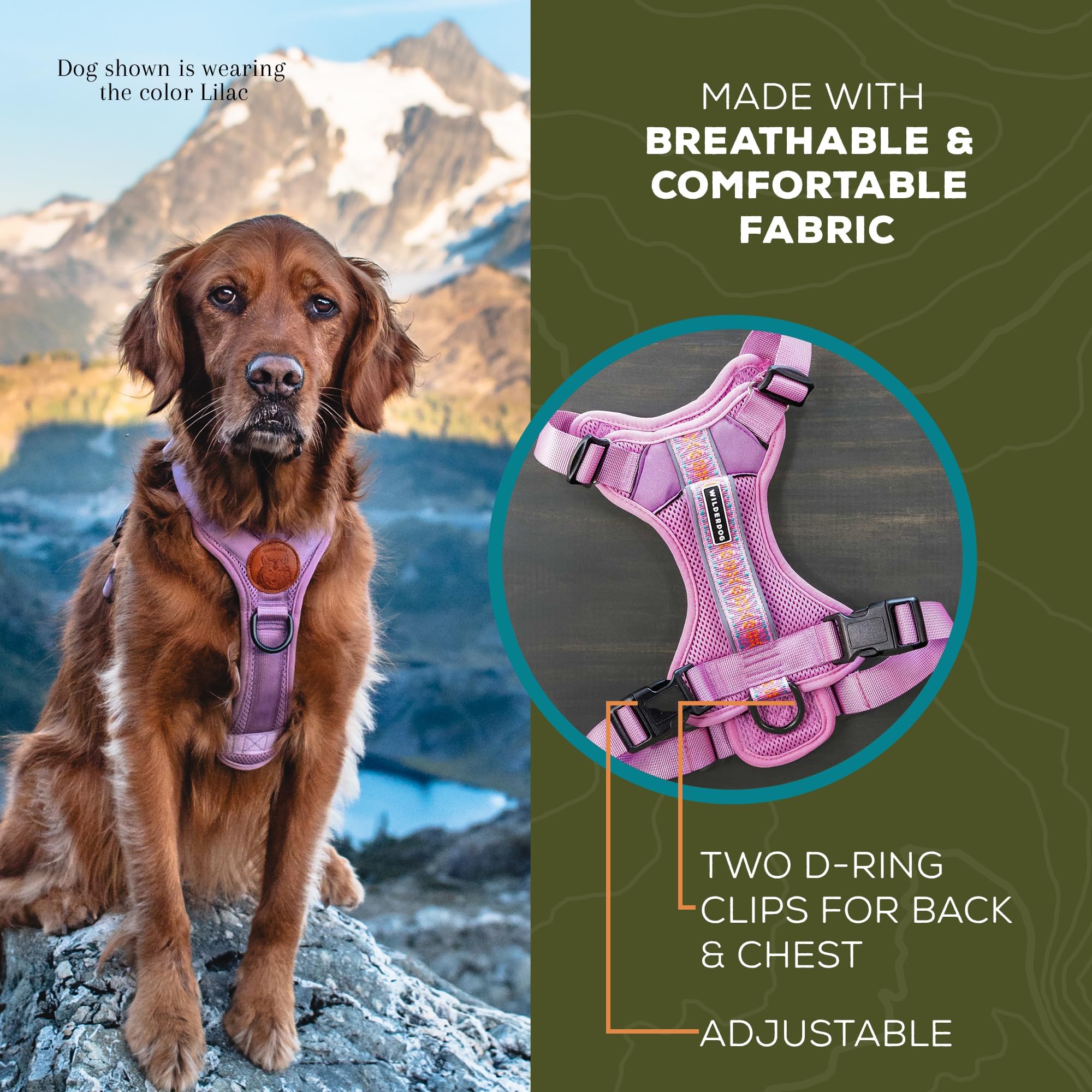 Wilderdog - Arnés ligero para perro con correas reflectantes, pequeño, color lila