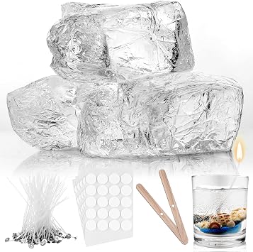 4.4 lb Transparent Gel Candle Wax High Density Jelly Wax Candle Clear Crystal Gel Wax 50 Pcs Candle Wick and 60 Pcs Candle Wick Stickers for Candle Making DIY Handcraft Projects Material Supplies