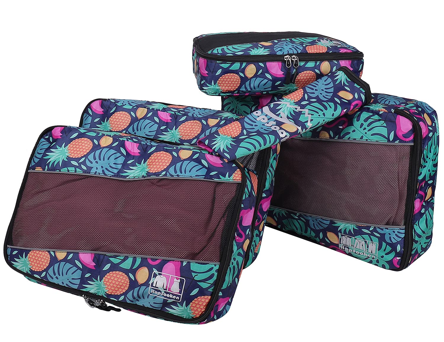 Juego de 5 cubos de equipaje para viajes, maleta grande, organizador de equipaje, accesorios de viaje, vacaciones, 4 cubos, 1 bolsa de lavandería, Piña, L