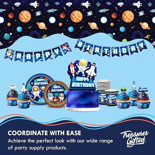 Miniatura 6 de Treasures Gifted Cartel de cumpleaños del espacio exterior, suministros para fiesta de cumpleaños del espacio exterior, decoraciones de fiesta de