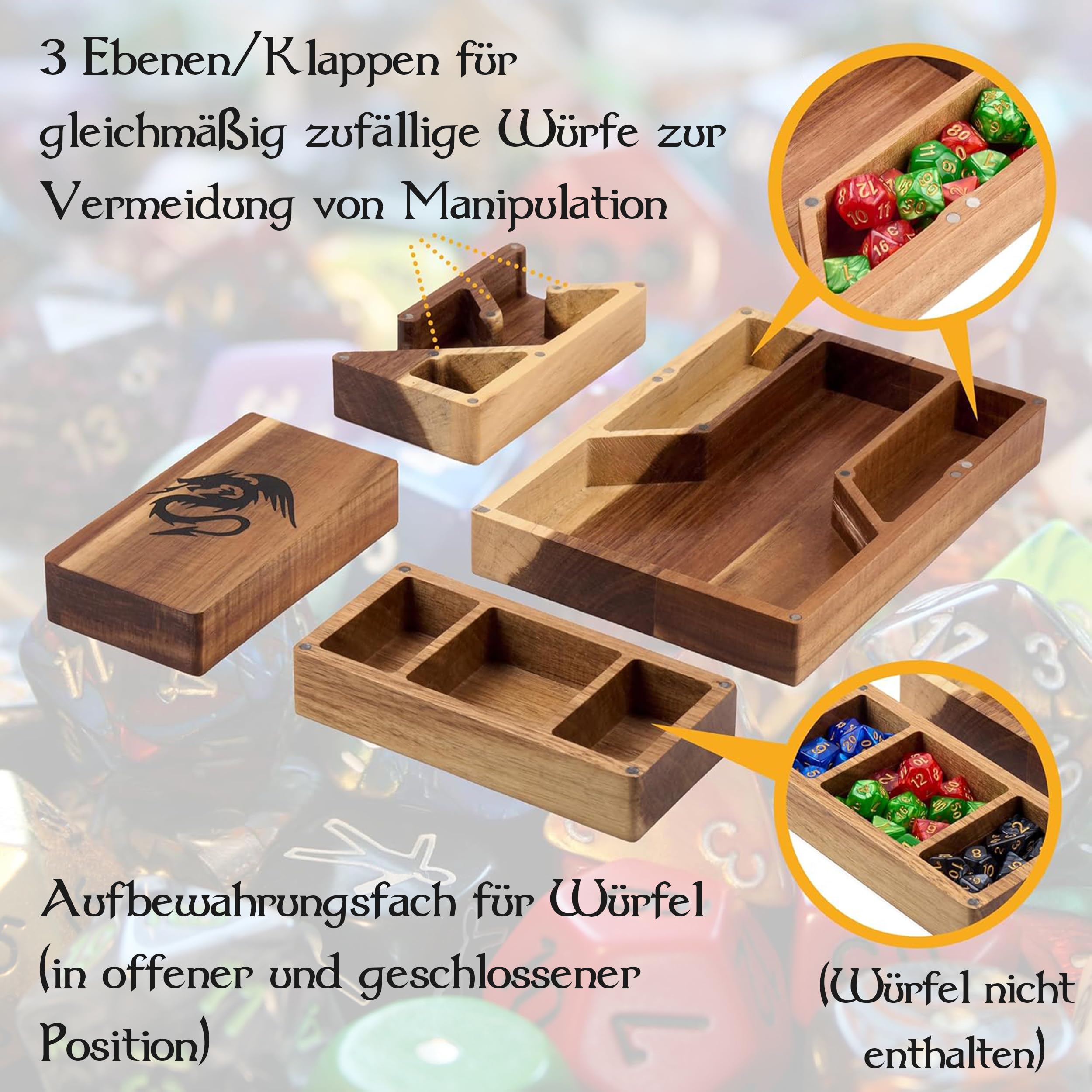 Tapeera Magnetischer Würfelturm aus Holz mit Ablage für Dungeons & Dragons – DND-Zubehör, Würfelrolltablett mit Kammer, tragbarer Rollenturm für Tisch-RPG-Brettspiele – DND-Geschenke