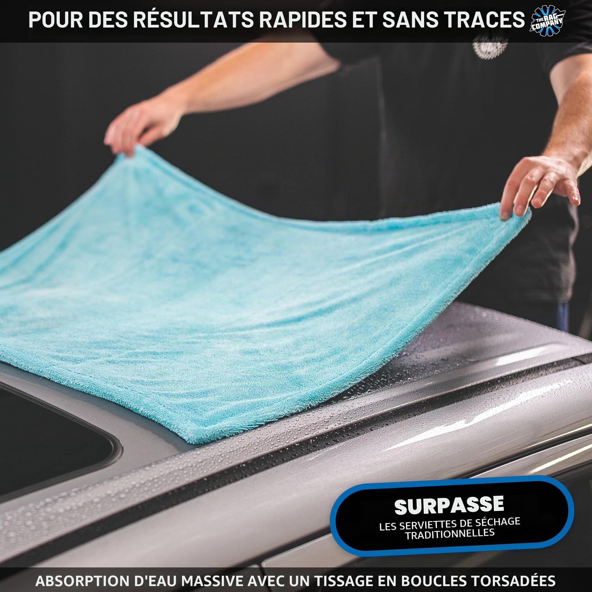 The Rag Company - The Liquid8r – Serviette de séchage super absorbante en microfibre mélangée 70/30, sans danger pour les détails et sans rayures, tissage à boucle torsadée, 1100 g/m², 63,5 x 91,4 cm,