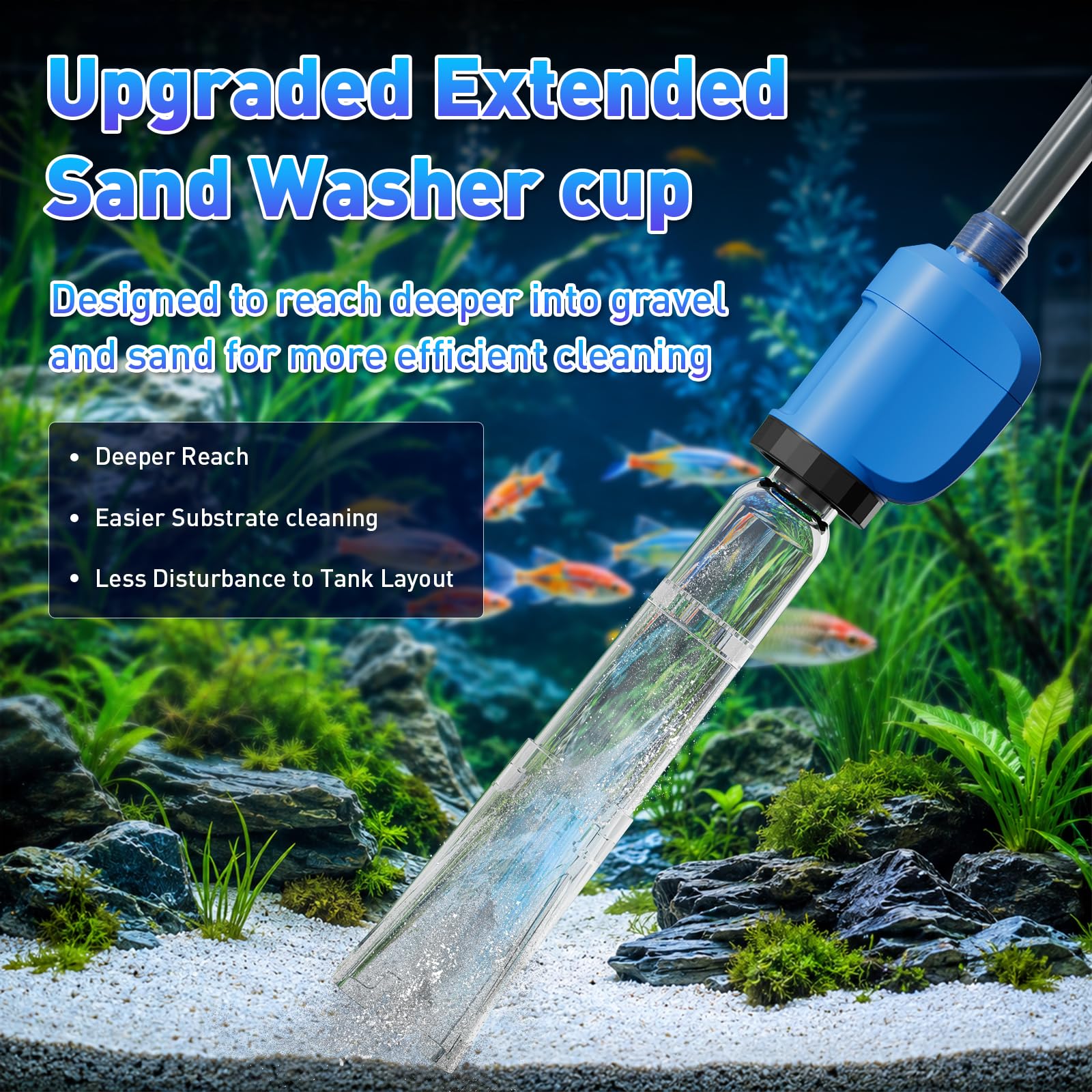 Nettoyeur de gravier électrique 6 en 1 pour aquarium, aspirateur d'aquarium de 530 GPH avec tasse de lavage de sable étendue améliorée, changeur d'eau, extracteur de débris et pompe de circulation
