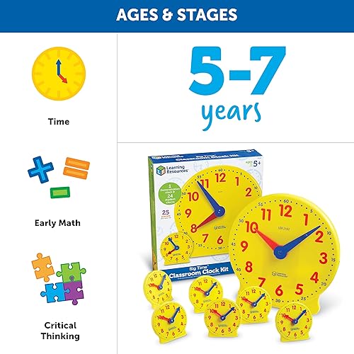 Miniatura 6 de Learning Resources Kit de reloj para el aula 25 piezas reloj para niños de 5 años para aprender a decir la hora relojes para el tiempo de enseñanza