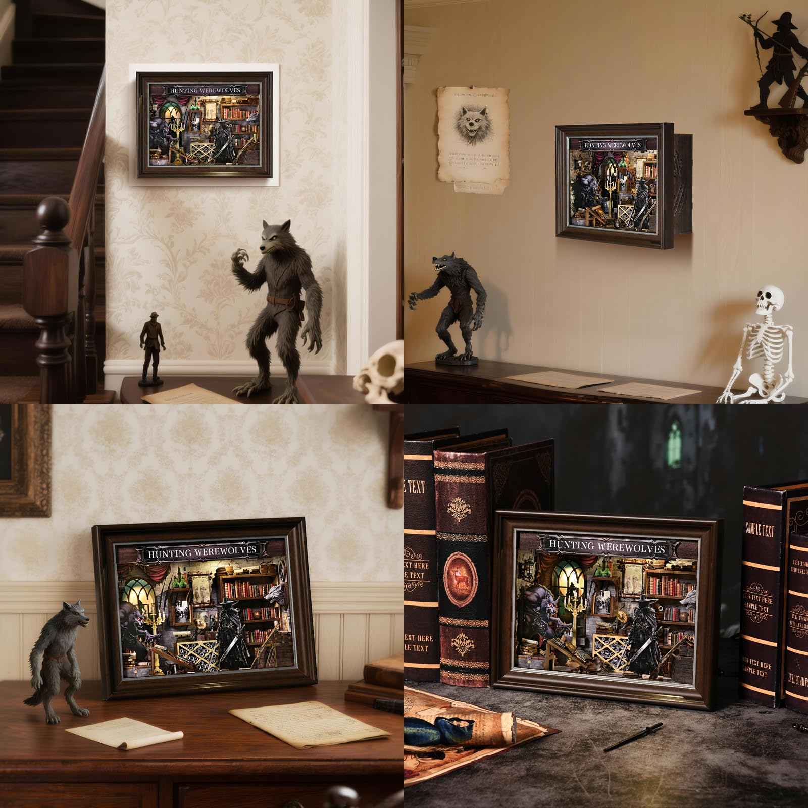 Book Nook Kit, Bilderrahmen Booknook Wandhalter 3D Puzzle Buchstützen | Miniatur Puppenhaus Bausatz DIY Holzpuzzle mit LED Licht, zur Bücherregals Zuhause Dekoration für Kreative Geschenk