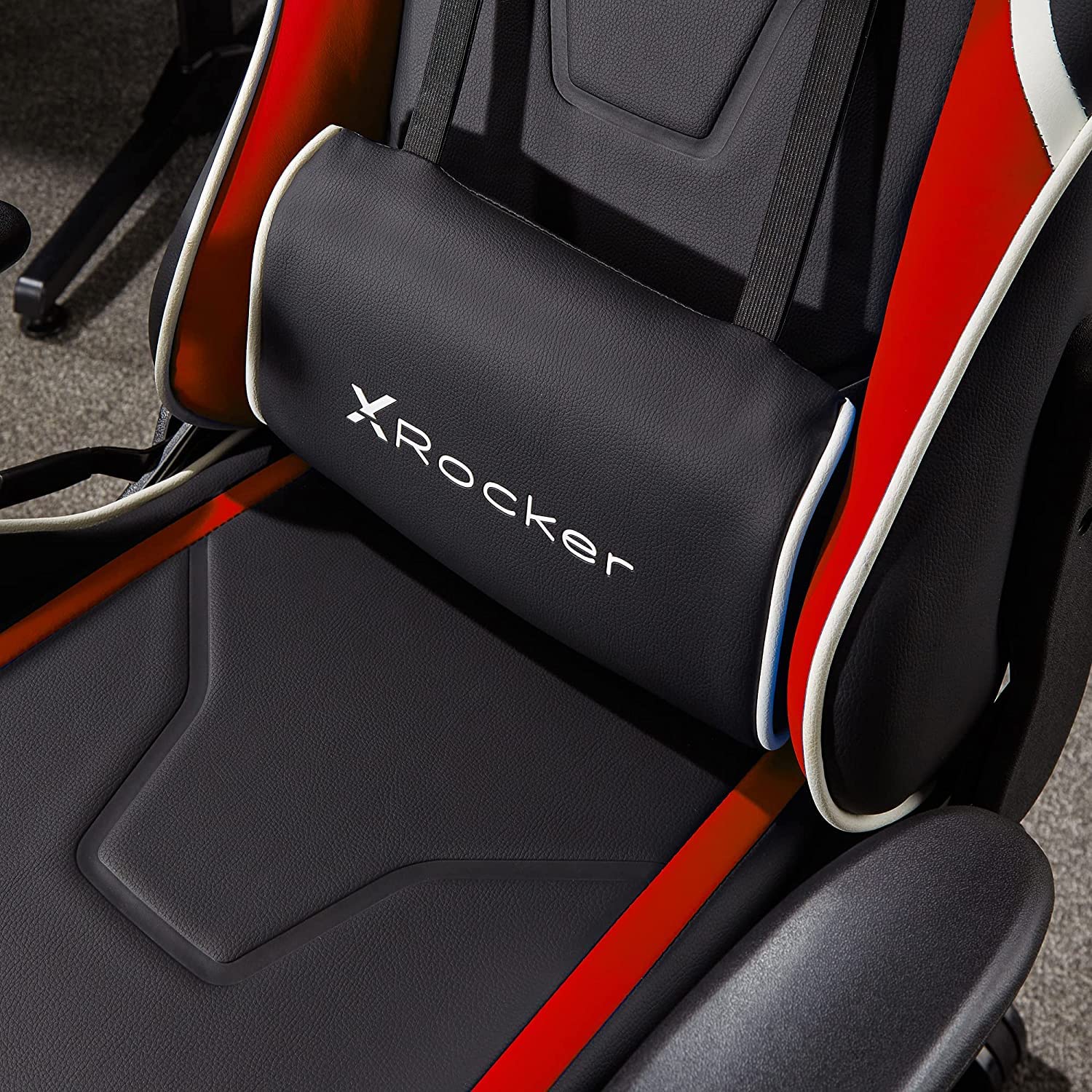 X-Rocker Agility Gaming Stuhl, Racing Computerstuhl für Kinder und Jugendliche, Drehbarer Bürostuhl, ergonomischer PC-Stuhl, Kopfstütze und Lordosenstützkissen, höhenverstellbar – Rot/Schwarz