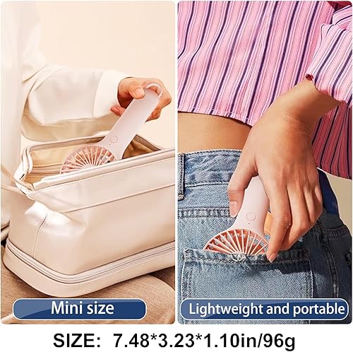 Miniatura 9 de QQT Mini ventilador de mano, pequeño ventilador personal con 3 velocidades, ventiladores portátiles que funcionan con pilas, ventilador de pestañas