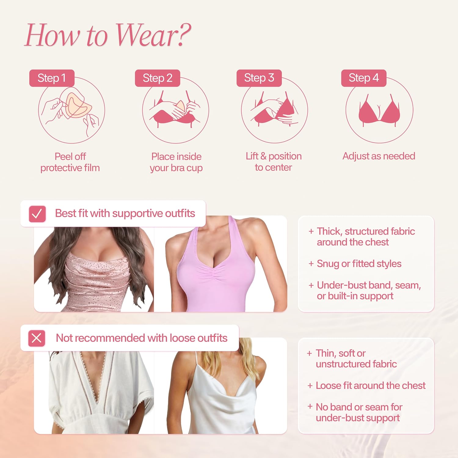 Muse Saga Push Up Sticky Bra Inserts – Hypoallergenic Sticky Bra inserts push up, Invisible Sticky push up bra inserts