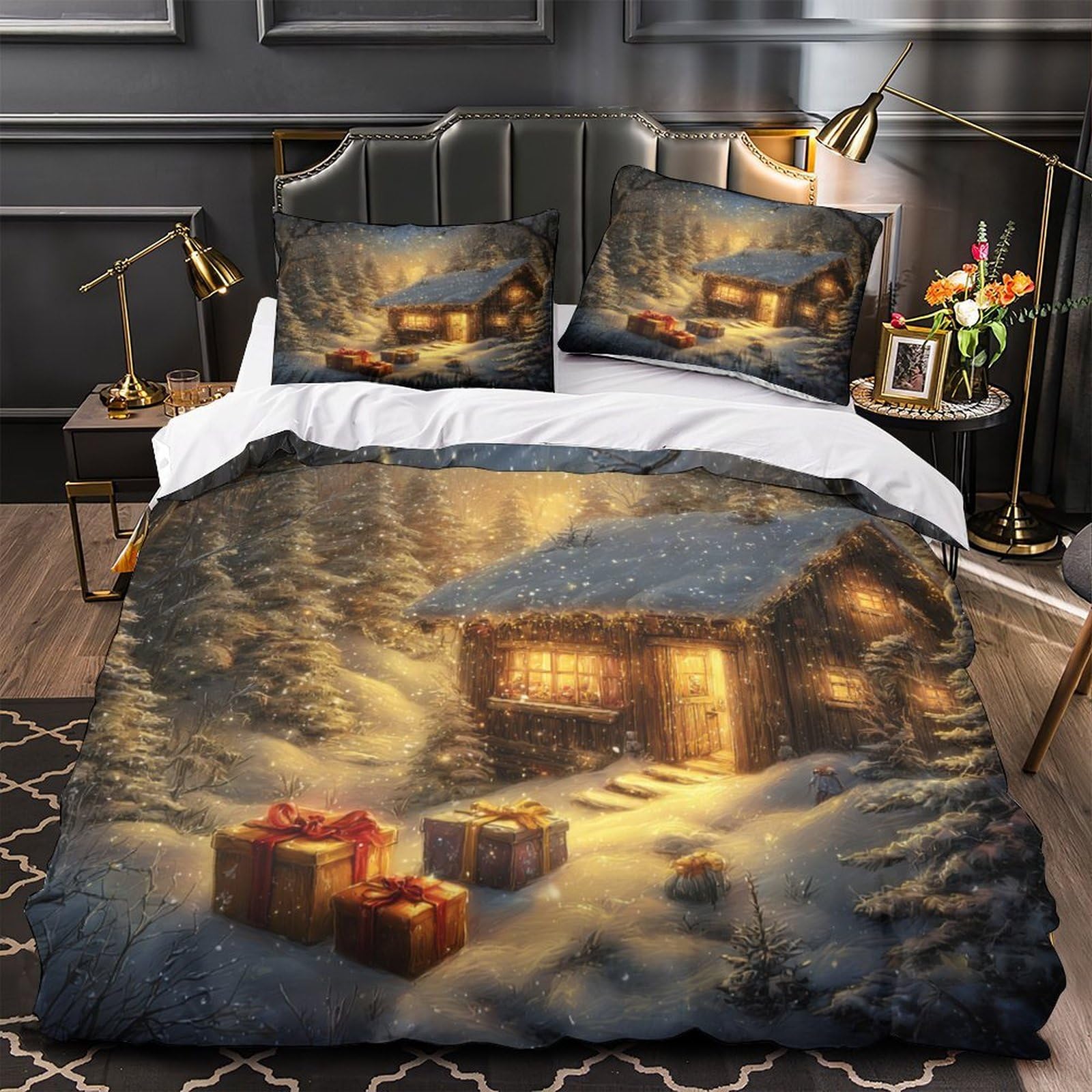 Housse de couette chalet de montagne pour une ambiance de vacances d'hiver dans votre lit