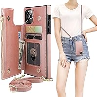 Vista 10 de Bocasal Funda tipo cartera cruzada para iPhone 11 Pro con tarjetero, protector de ranura para tarjetas con cremallera, a prueba de golpes, con Rojo