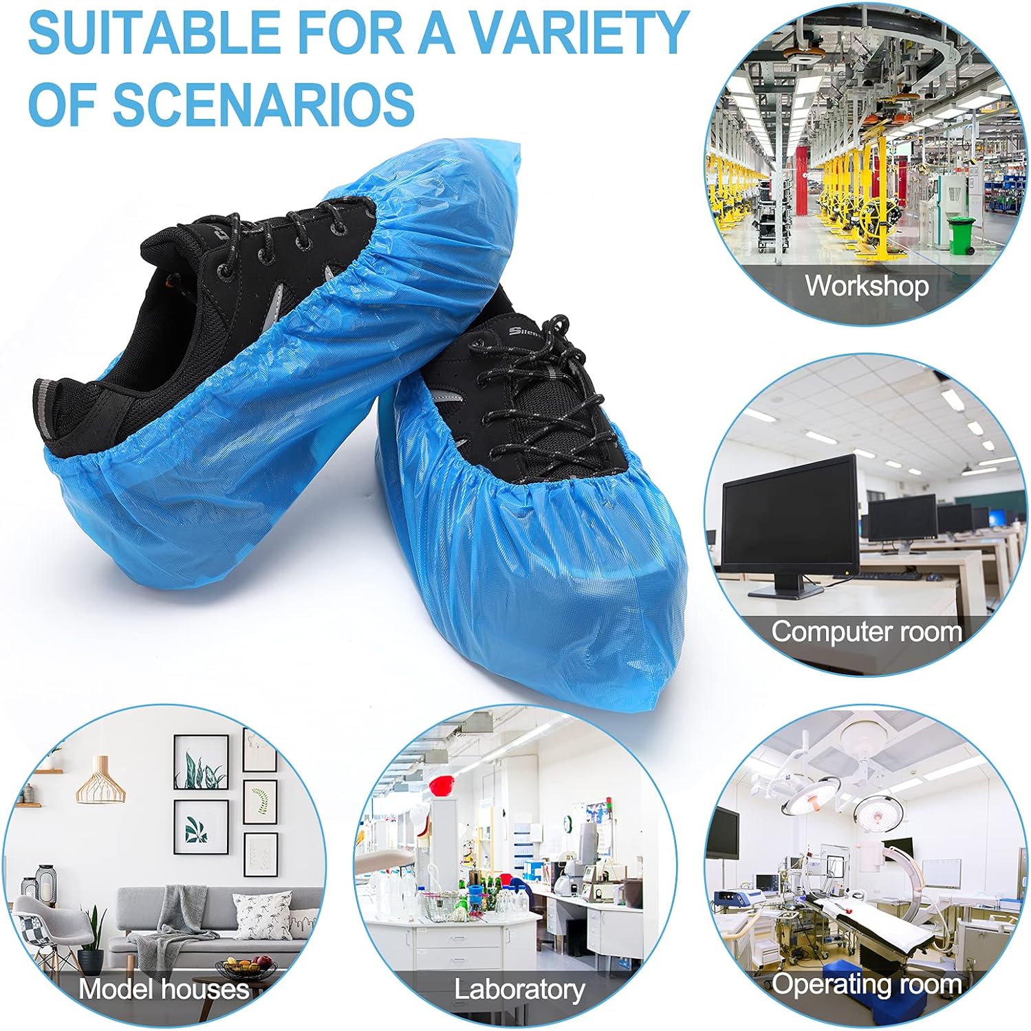Shoe Covers Disposable Non-slip for Indoors -100 Pack (50 Pairs) Waterproof Premium CPE Booties Shoes Protectors Coverings, fits up to size 11 US Men and 13 US Women, Blue, Large - - 
