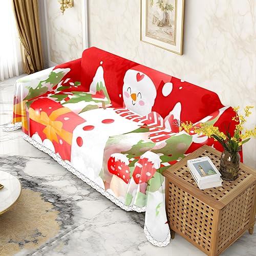 Funda para sofá de 3 cojines, diseño de muñeco de nieve de Navidad, para sofá de 3 cojines, protector lavable, tela gruesa y transpirable,