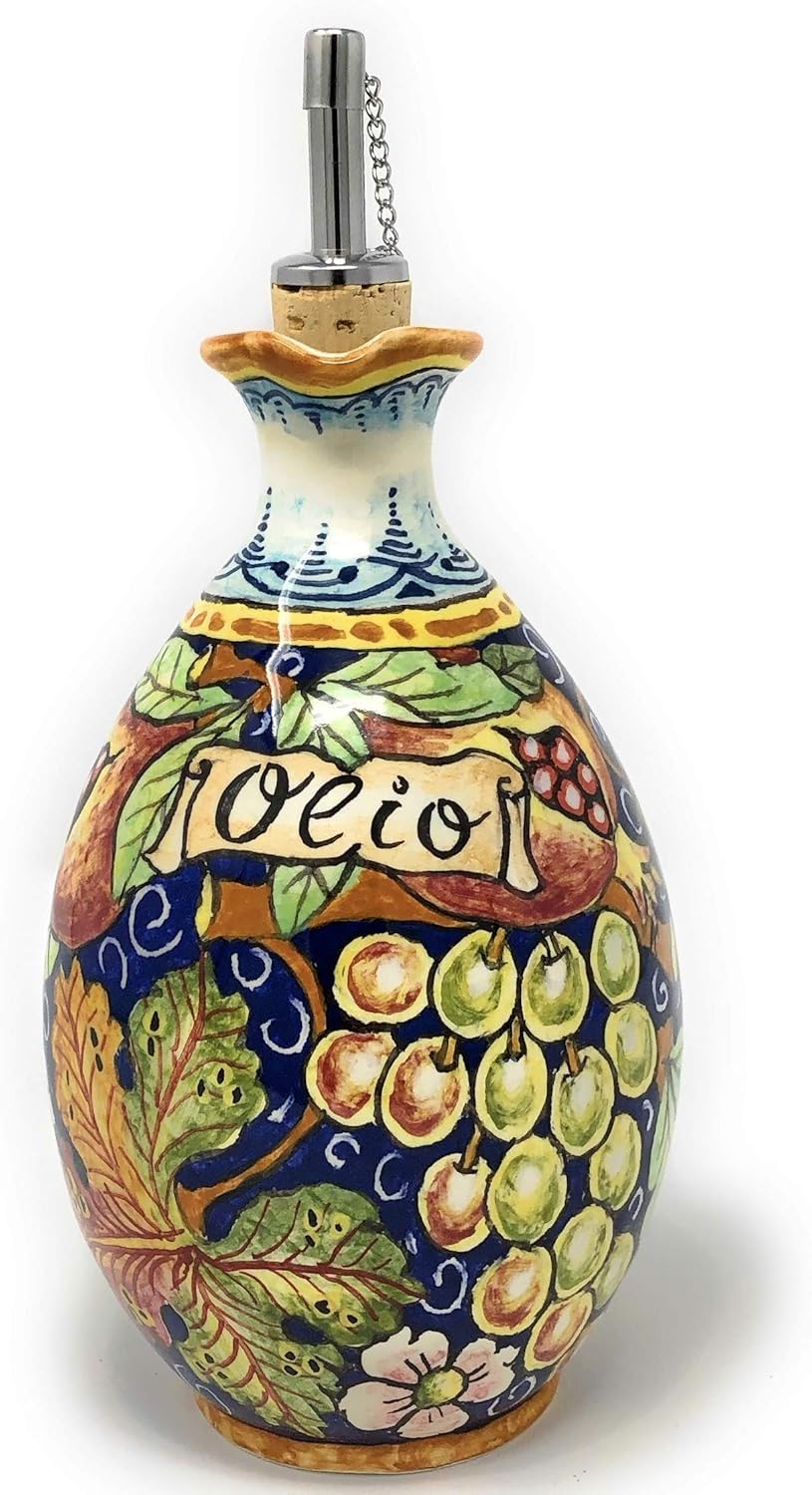 CERAMICHE D'ARTE PARRINI - Italian Ceramic Art Pottery Oil Cruet Bottle Decorated Fruit Hand Painted Made in Italy Tuscan