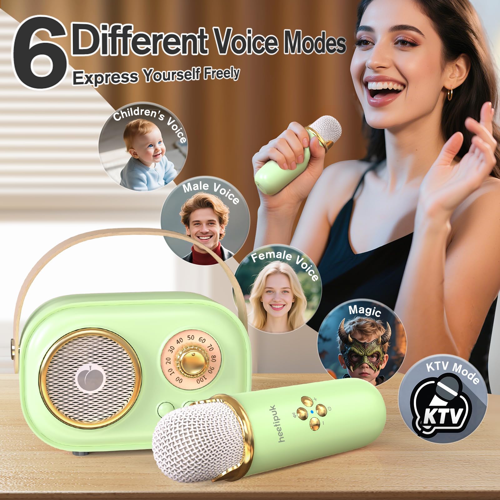 Mini máquina de karaoke para niños y adultos, altavoz portátil de karaoke Bluetooth con 2 micrófonos inalámbricos, juguetes regalos para niñas de 4, 5, 6, 7, 8, 9, 10, 11, 12 años en adelante (C20 6