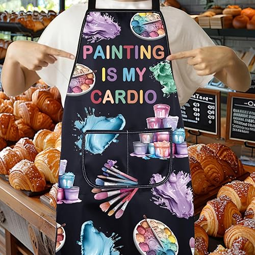 Miniatura 4 de CENWA Artista Pintura Es Mi Cardio Delantal de Arte Profesor Regalo Pinceles de Pintura Delantal Ajustable Para Amante del Arte Estudiante