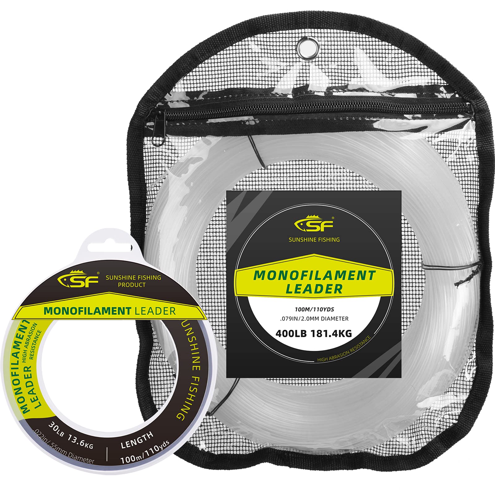 SF Monofilament Leader Line Mono Material Leader Line Monofilament Fishing Line Clear 100M/110Yds for Saltwater Freshwater 200LB