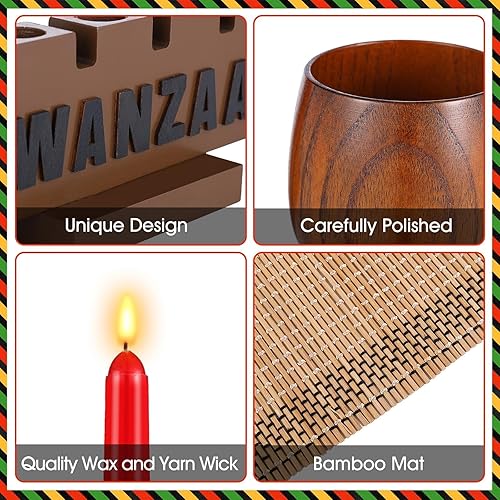 Miniatura 7 de Juego de 10 piezas Kwanzaa Kinara de madera Kwanzaa Candelabro Kwanzaa Decoraciones de celebración