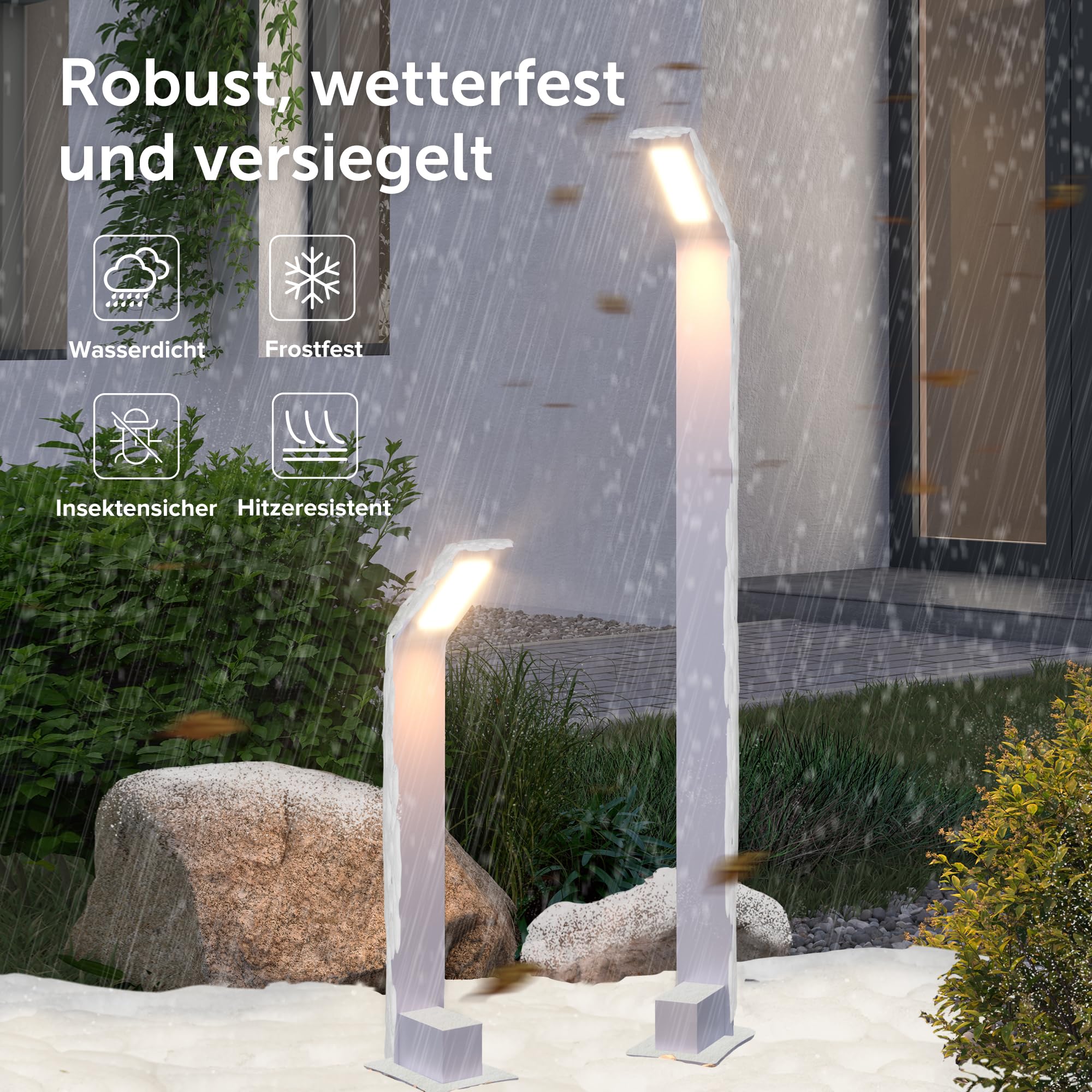 doporro Wegeleuchten Außen Stromanschluss 40cm Gartenleuchte IP65 6W | Gartenlampen für Draußen Strom, 3000K Warmweiß Pollerleuchte Standleuchte Außen, 128x98x408mm, Sandweiß, Pfadfinder