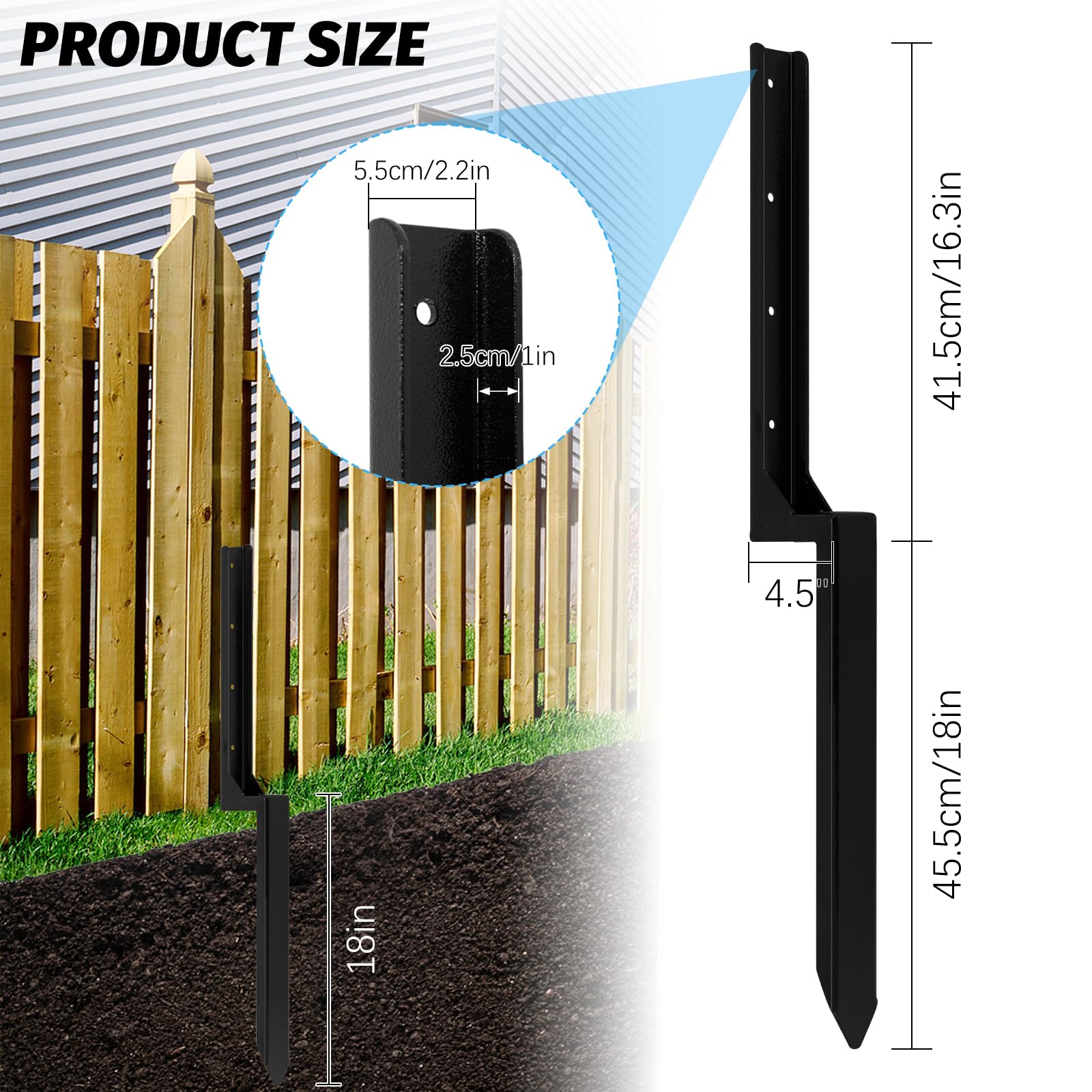 VEVOR Kit De Réparation De Poteau De Clôture, 4 Pcs, Support De Poteau En Acier Robuste, Intérieur 89 X 89 Mm, Piquet D'ancrage Au Sol Pour Réparation De Poteau De Clôture En