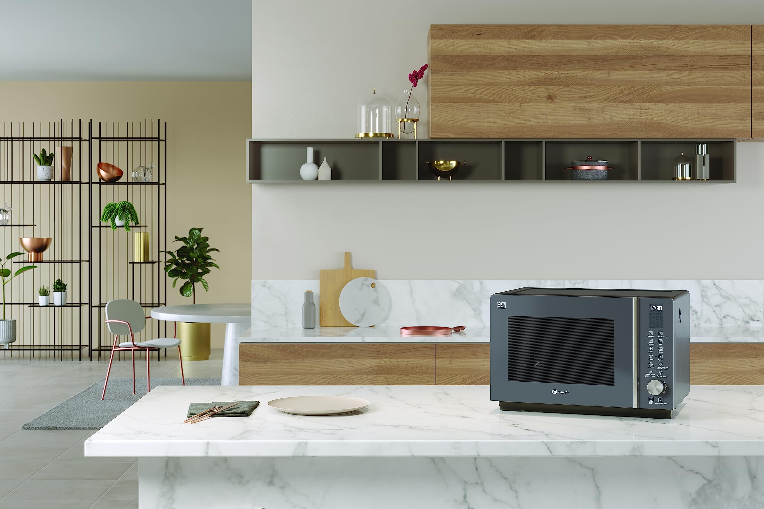 Bauknecht MF 259 SG micro-ondes/espace supplémentaire : break sans plaque rotative/My Menu/Congélateur Crisp/Programmes spéciaux/Fonction vapeur/air chaud/gril à quartz/nettoyage de voiture/cuisson à