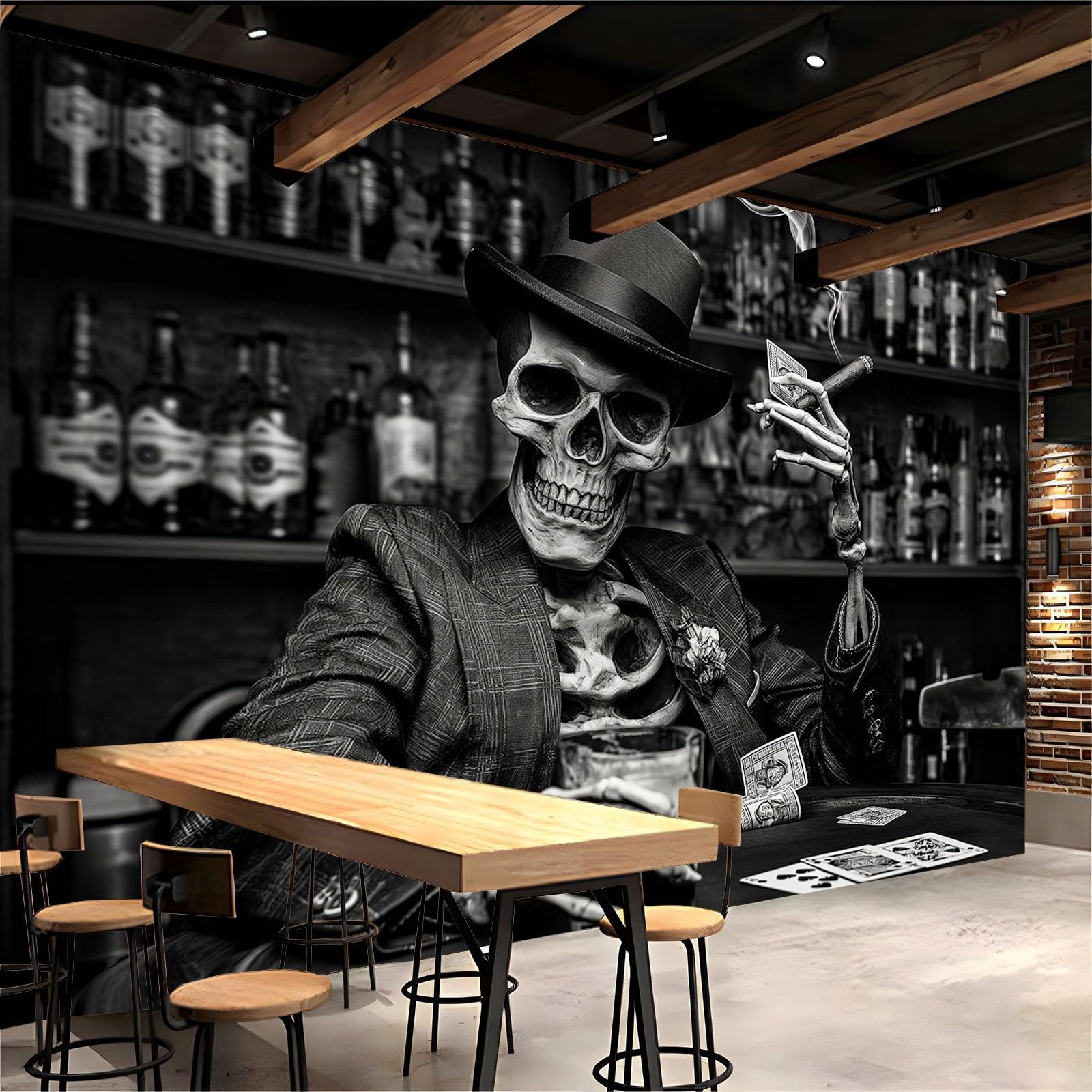 Wandbild Tapete Mr Skull Spielkarten schwarz 350x256 cm Fototapete Vlies Wandtapete Wohnzimmer Kinderzimmer Moderne Wandbilder Wand Dekoration