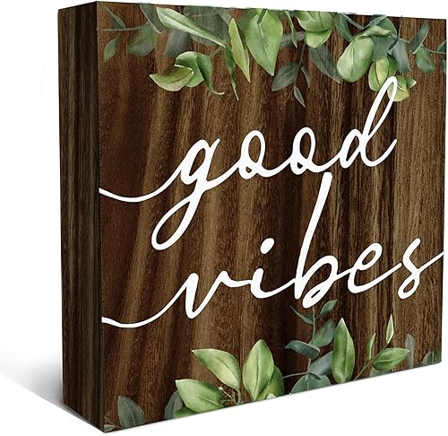 Miniatura 14 de SRADMO Caja De Madera Con Hojas De Eucalipto Botánico Signo De Mesa Decorativo, Signo De Caja De Bloque De Madera De Hojas De Eucalipto Rústico Para