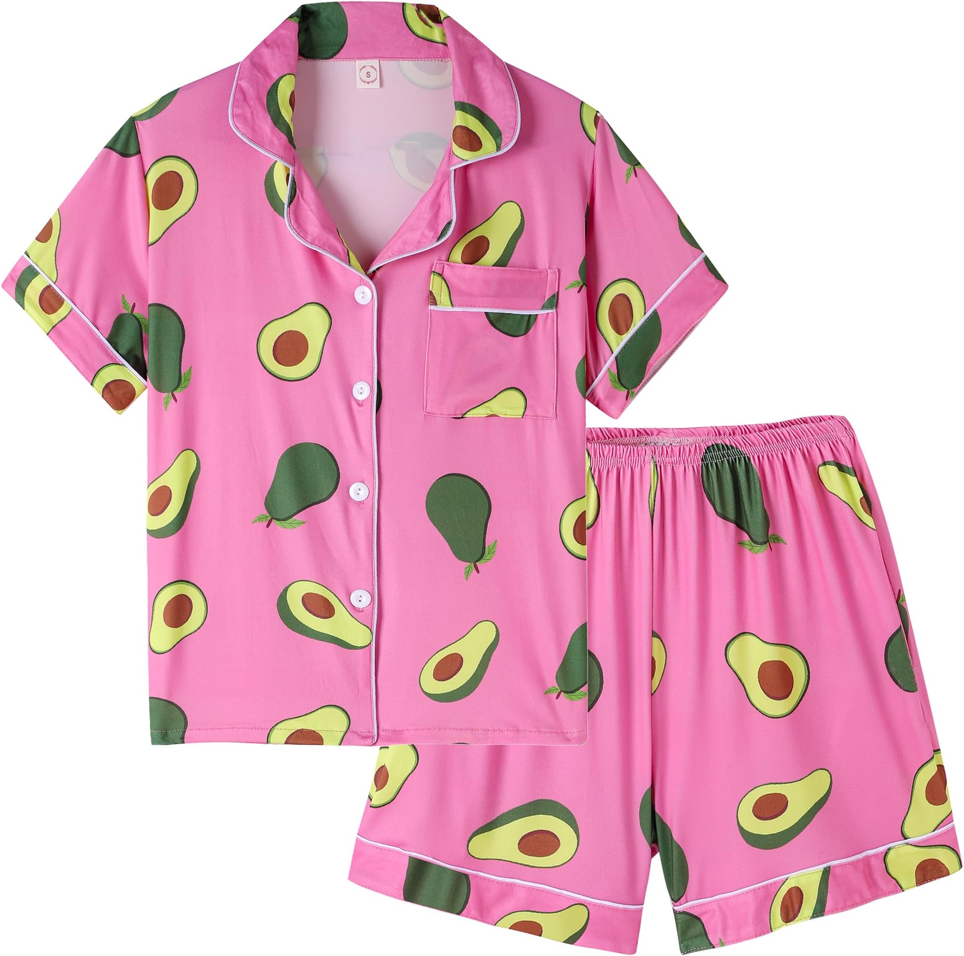 Girls 2PCS Pajama Sets Button Down Short Sleeve with Shorts Sleepwear Summer Cute Lounge Outfit Sets for Teens